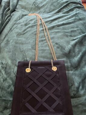 Black Chain-Strap Shoulder Bag with Gold Hardware